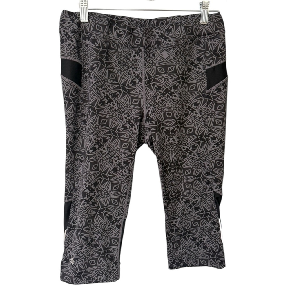 Athleta Gray Black Geometric Print Mesh Panel Capri Leggings Size L